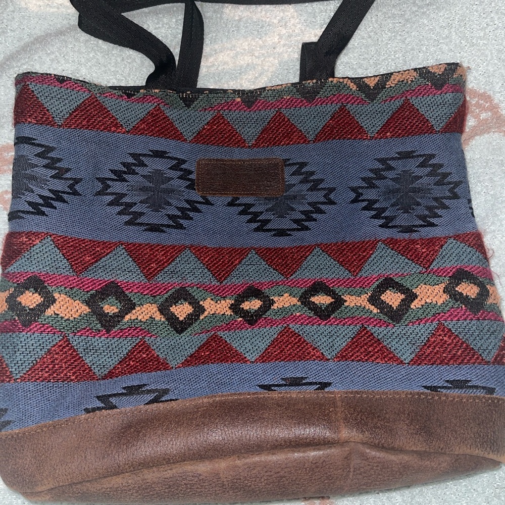 Vintage Eastpak Made in USA Leather Bottom Aztec Wool Woven Tote Bag RARE
